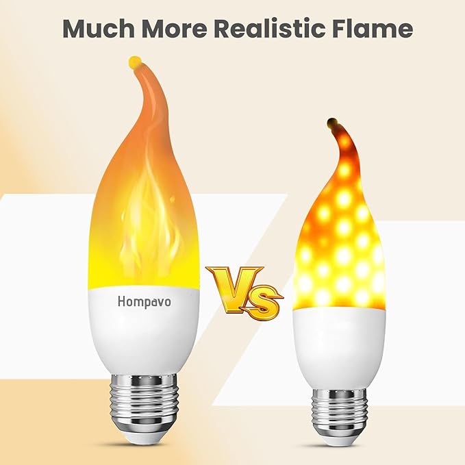 Hompavo Upgraded LED Flame Light Bulbs, 3 Modes Flickering Light Bulbs, E26 Chandelier Base Candle Fire Light Bulb for Halloween Christmas Party Porch Indoor & Outdoor Home Decoration - 2 Pack