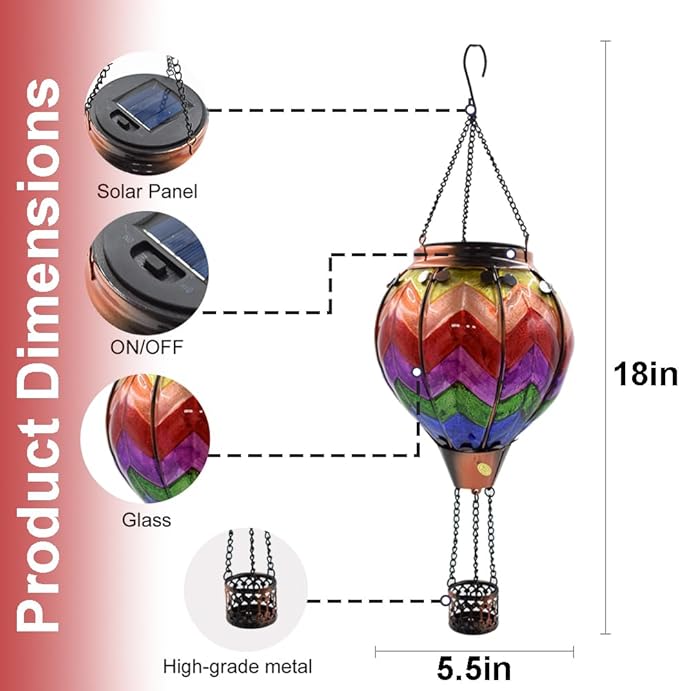 Hot Air Balloon Solar Lantern with Flickering Flame Hanging Solar Lanterns Outdoor Lights Waterproof Lanterns Decorative Garden Patio Yard Party Decor Wavy-Colorful