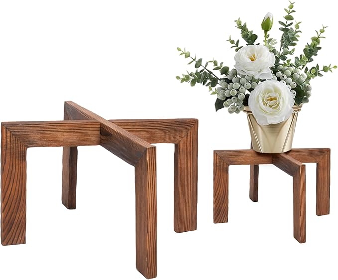 HPC DECOR 2 Pack Wood Plant Stand-Mid Century Modern Planter Stands-Wooden Flower Pot Stands Riser,Low Short Plant Stands Indoor-Modern Minimalist Wooden Stool for Plant Pot Holder, Fit 5-15 Inch Pot.