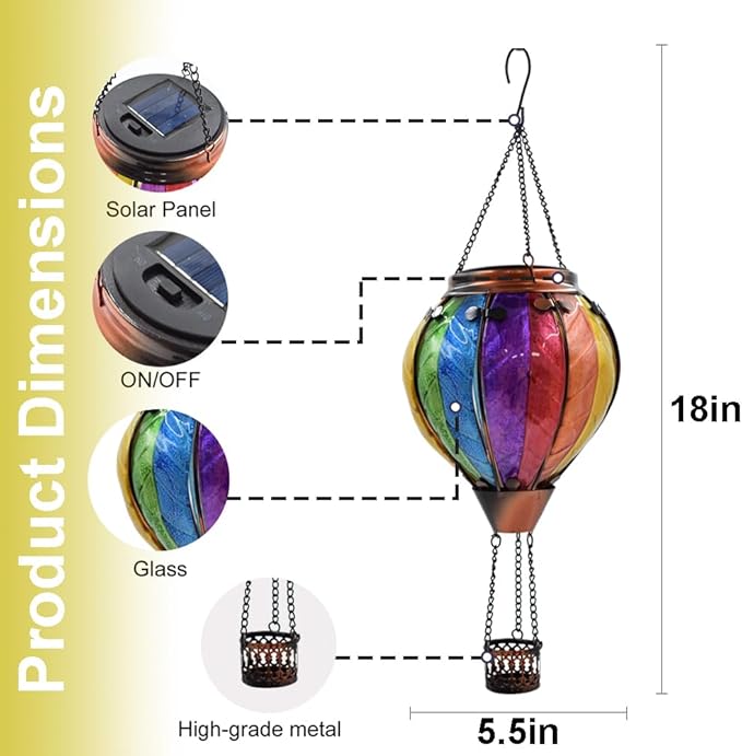 Hot Air Balloon Solar Lantern with Flickering Flame Hanging Solar Lanterns Outdoor Lights Waterproof Lanterns Decorative Garden Patio Yard Party Decor Colorful