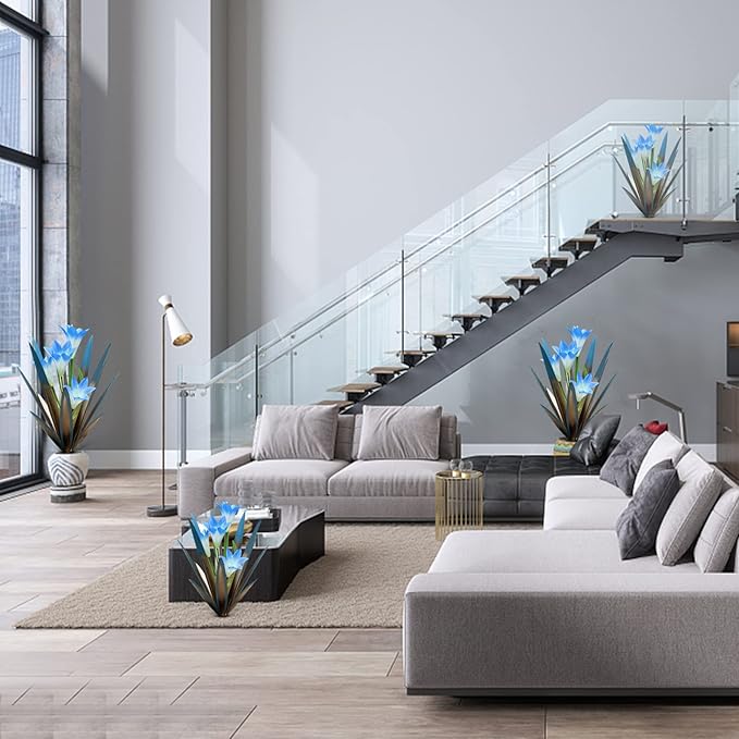 Homight Metal Agave Plants Outdoor Decor Mexican Yard Art Plants Garden Decor for Outside Metal Art Flowers Gifts for Butterflies Bees Birds for Gifts (2 Big&Lily)