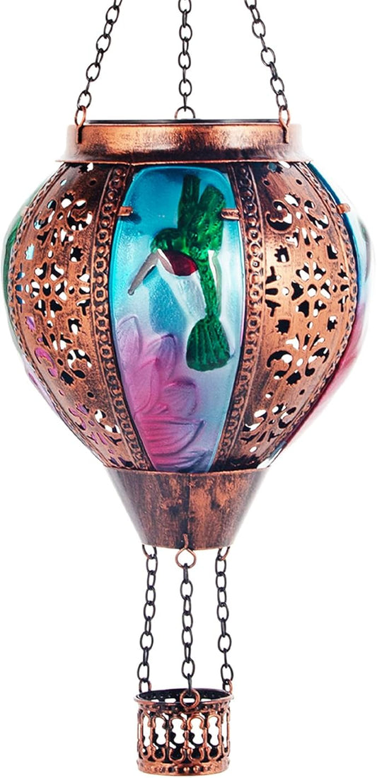 Hot Air Balloon Solar Lantern Hummingbird Lights, Flickering Flame Solar Hanging Lights for Outside,Waterproof for Garden Yard Patio Porch Decoration(Hummingbird)