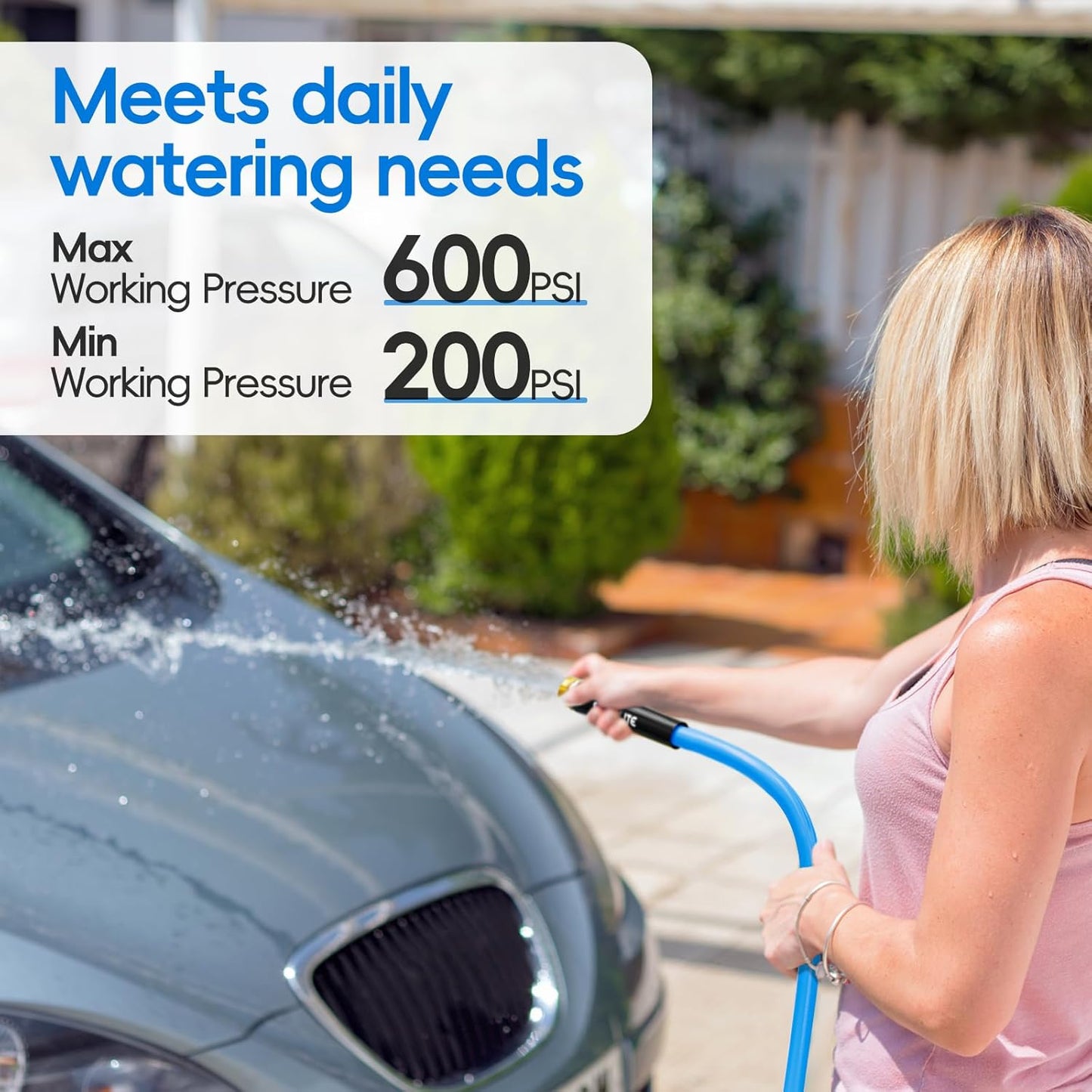 Hot/Cold Garden Water Hose 100 ftx 3/4 in, -50℉ To 190℉, Heavy Duty, Flexible, Burst 605 Psi, Lightweigh, Upgraded Rubber Pipe with 3/4" Brass Fittings For Backyard, Outdoor, Farm, Blue