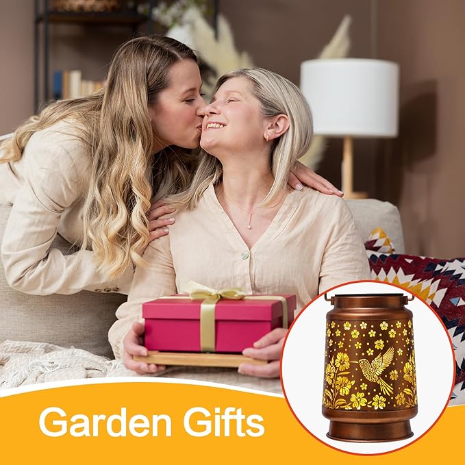 Hummingbird Solar Lanterns Outdoor Waterproof Garden Decor Birthday Gifts for Women Mom Grandma Hanging Solar Lights Metal Lantern Decoration Outside for Porch,Patio,Yard,Backyard