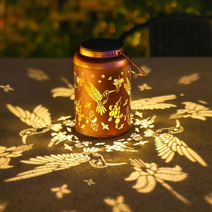 Hummingbird Solar Lanterns Outdoor Waterproof Hanging Solar Lights Metal Decor Lantern LED Light Christmas Decorative for Garden,Patio,Yard,Lawn,Backyard,Front,Porch as Holiday Gifts for Women Mom