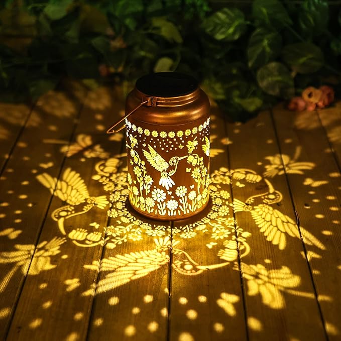 Hummingbird Solar Lanterns Outdoor Waterproof Hanging Solar Lights Metal Decorative LED Lanterns Outside Decor for Garden,Yard,Patio,Lawn Christmas Gifts for Women Mom