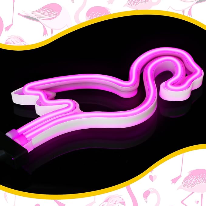 Hortsun Flamingo Solar Lights Outdoor Neon Light Yard Pink Flamingo Waterproof Decorations for Garden Patio Yard Pathway Decoration(2 Pack)