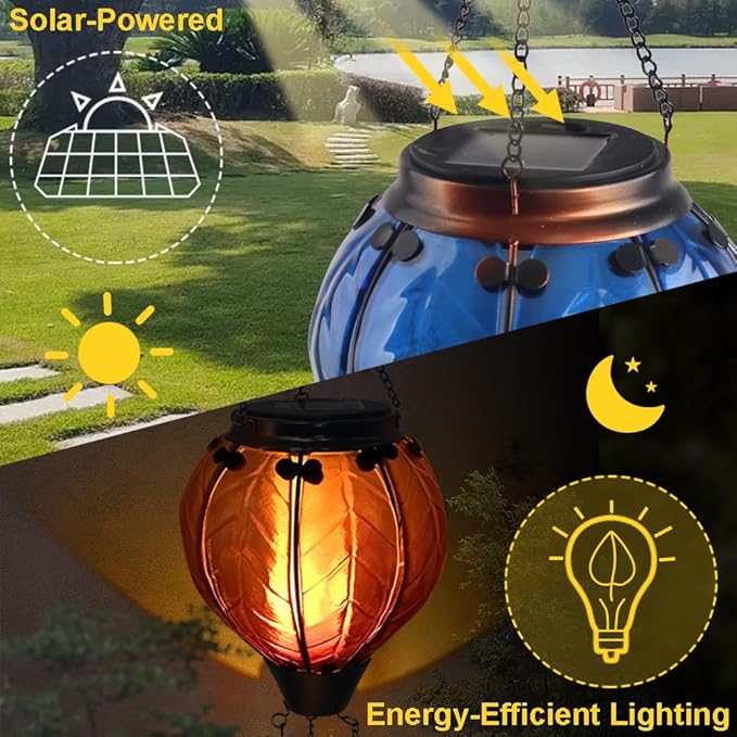 Hot Air Balloon Solar Lantern with Flickering Flame Hanging Solar Lanterns Outdoor Lights Waterproof Lanterns Decorative Garden Patio Yard Party Decor Blue