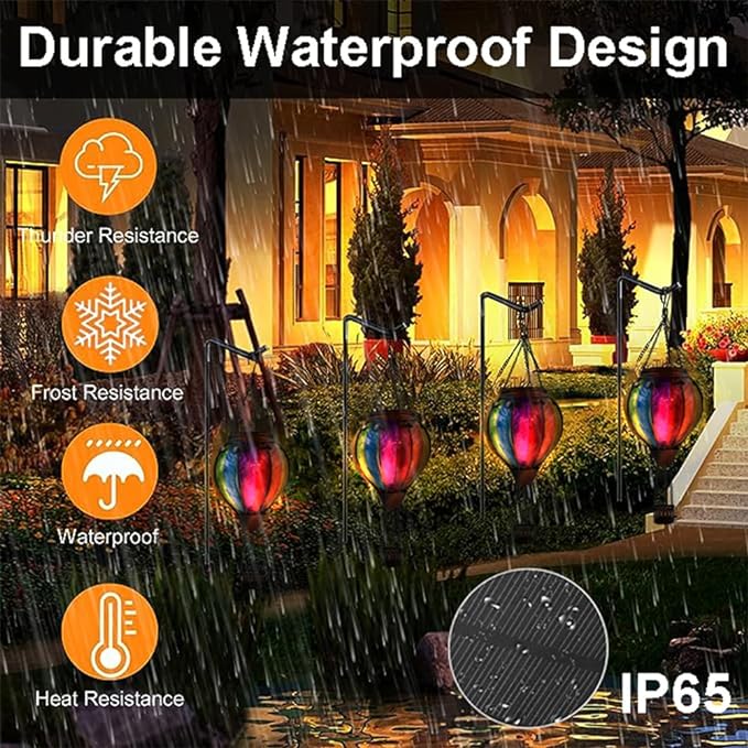 Hot Air Balloon Solar Lantern with Flickering Flame Hanging Solar Lanterns Outdoor Lights Waterproof Lanterns Decorative Garden Patio Yard Party Decor Wavy-Colorful + Blue
