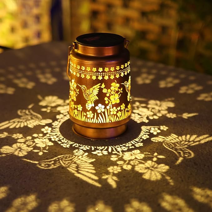 Hummingbird Solar Lanterns Outdoor Waterproof Hanging Solar Lights Gifts for Women Metal LED Lanterns Outside for Garden, Yard, Patio, Lawn, Porch
