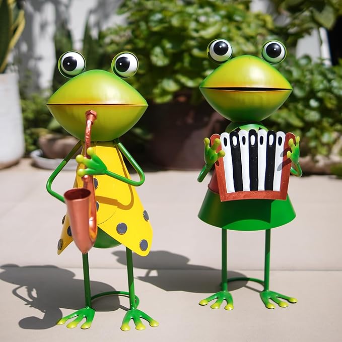 HONGLAND Metal Frog Garden Decor - Metal Frog Outdoor Statue -Funny Garden Frog Decorations - 3D Frog Figurine - Christmas Holiday Housewarming Gifts Lawn Patio Yard Garden Decor (Saxophone)