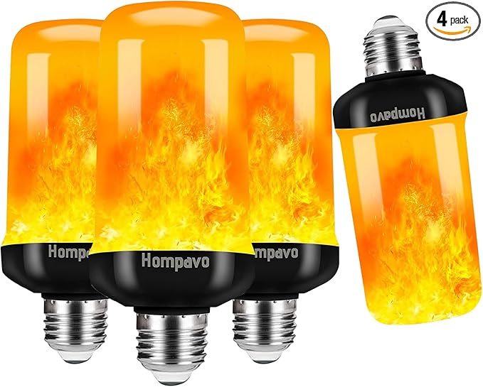 Hompavo 【Upgraded】 LED Flame Light Bulbs, 4 Modes Flickering Light Bulbs with Upside Down Effect, E26/E27 Flame Bulb for Halloween, Christmas, Party, Indoor and Outdoor Home Decoration (4 Pack)