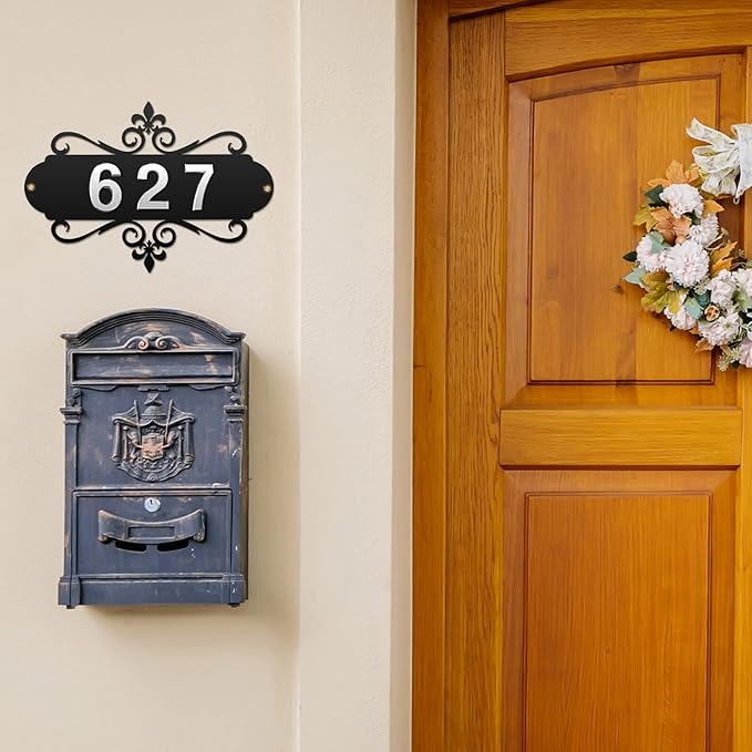 House Address Plaques Metal Address Sign Outside House Number Mailbox Number Sign for House Home Hotel Office Garden Decorative Wall Plaque(13.8 inch,Delicate Style)