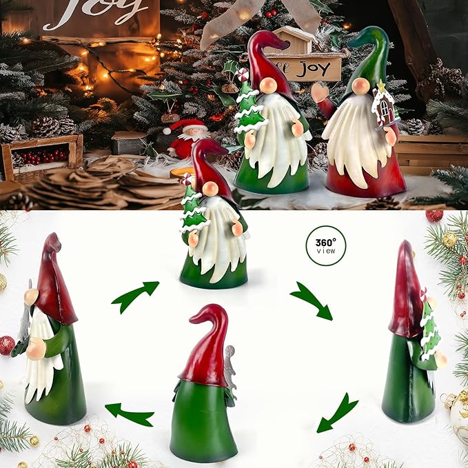 HONGLAND Christmas Decorations Outdoor Metal Gnome Yard Art Christmas Gnomes Statue 18 Inch Gnome Figurine for Holiday Christmas Lawn Patio Yard Garden Decor-2 PCS