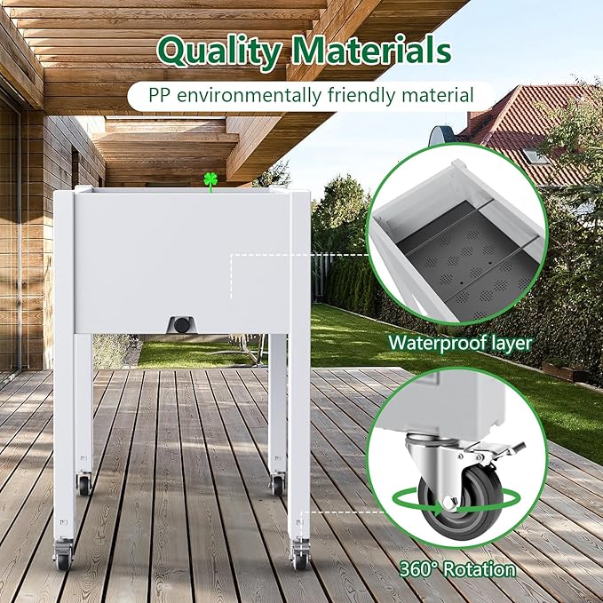 Horticulture Raised Garden Bed with Legs, Divisible Raised Resin Planter Box for Backyard, Patio, Balcony, with 4 Legs, 4 Swivel Lockable Wheels(Ashen,30.04 * 17.72 * 28.9)
