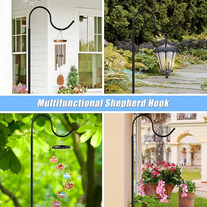 Hummingbird Feeder Stand, Adjustable 20-63 Inch Shepherds Hook for Outdoor Indoor, Bird Feeder Pole with Base & Water Weight Bag for Wind Chimes, Hanging Plants(Hummingbird Feeders Not Include)