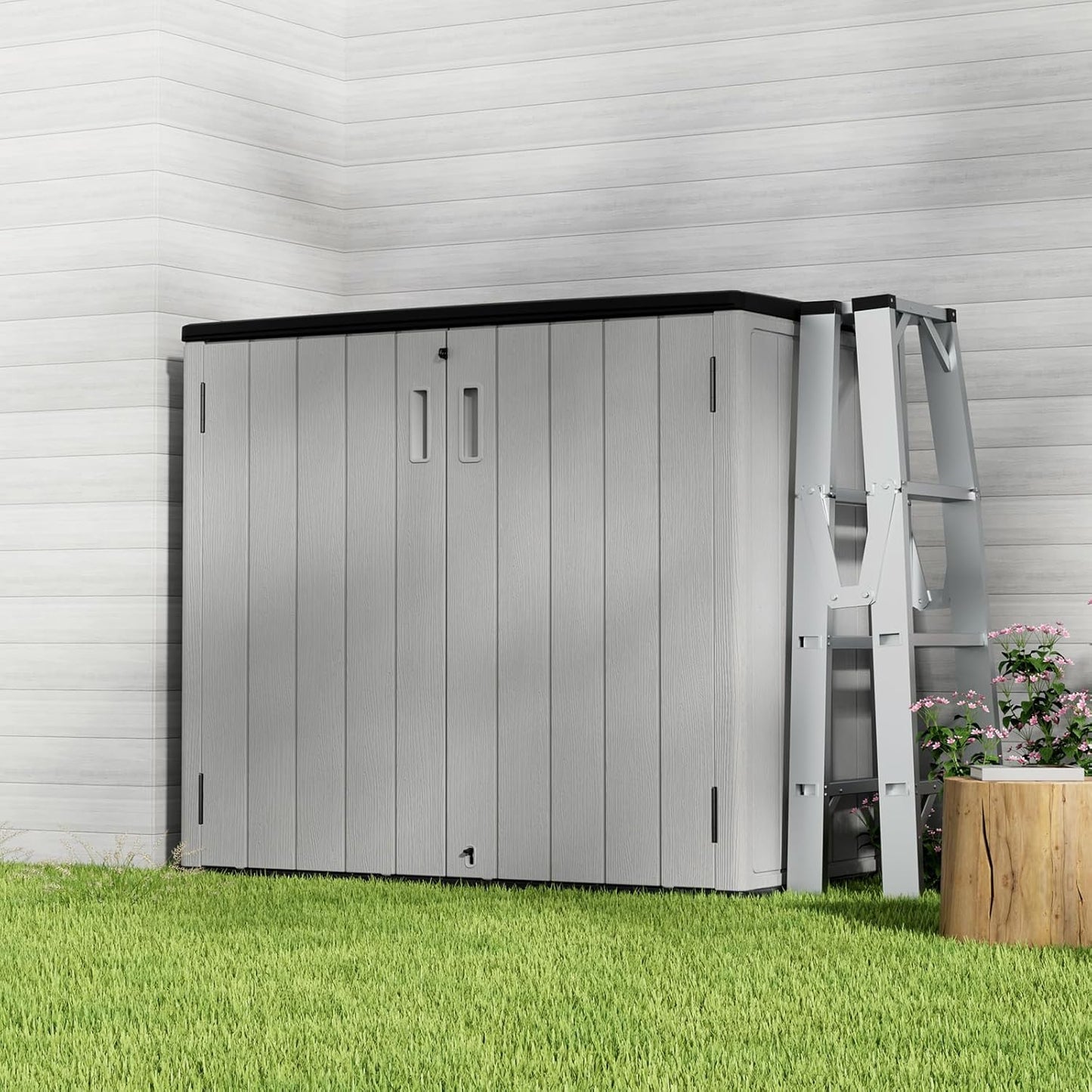 HOMSPARK 37 Cu.Ft Outdoor Storage Shed Weather Resistant, Multi Functional | Double-Wall Resin Storage Sheds & Outdoor Storage Box Waterproof for Backyard Garden Patio Lawn (Light-Grey)
