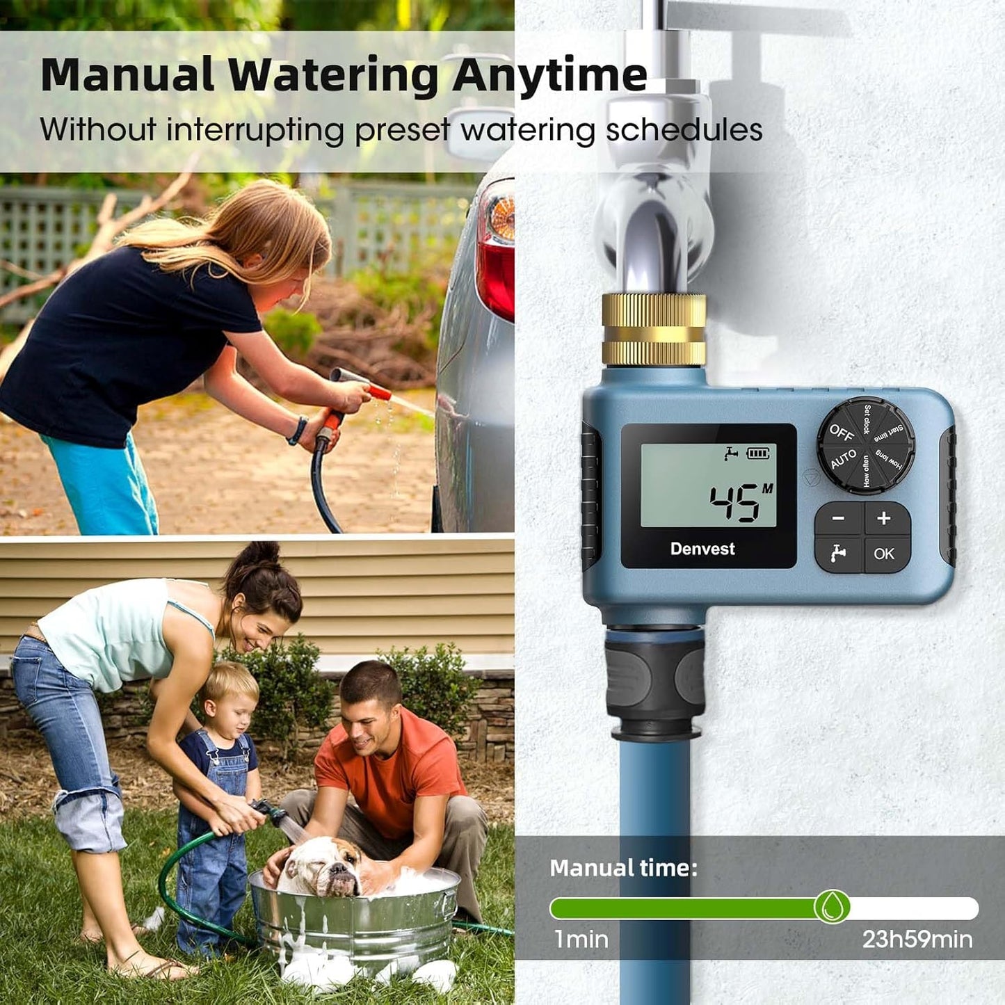 Hose Timer with Brass Inlet, Water Timer for Garden Hose Faucet, Sprinkler Timers Outdoor, Irrigation Timers with Rain Delay/Manual for Garden/Outdoor Hose, Yard, Lawns, 1 Outlet