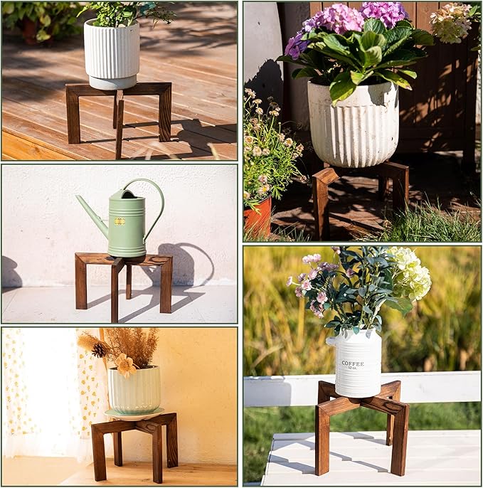 HPC DECOR 2 Pack Wood Plant Stand-Mid Century Modern Planter Stands-Wooden Flower Pot Stands Riser,Low Short Plant Stands Indoor-Modern Minimalist Wooden Stool for Plant Pot Holder, Fit 5-15 Inch Pot.
