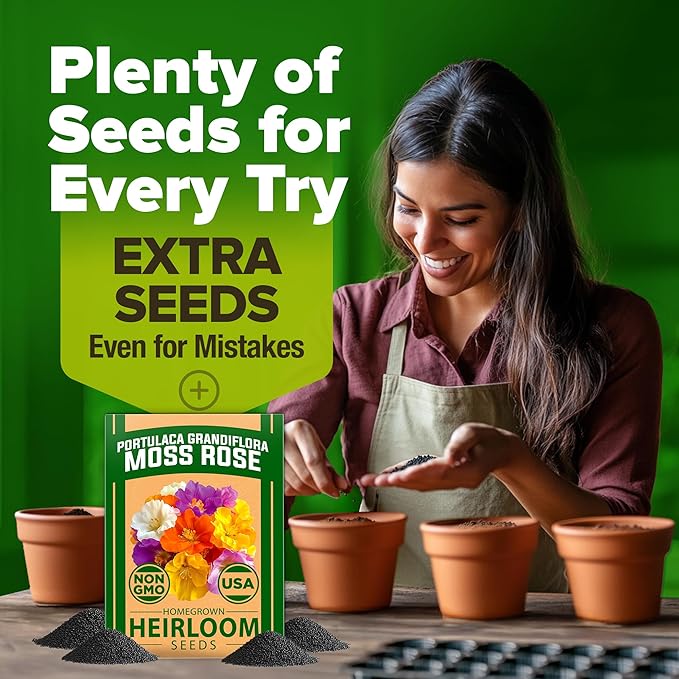 HOME GROWN 23,500+ Moss Rose Seeds (Bulk Pack) Annual Flower for Ground Cover - Heirloom ๐ก๐ข๐ก-๐๐ ๐ข Portulaca Seeds for Planting Outdoors - Great for Low-Maintenance Gardens (Portulaca grandiflora)