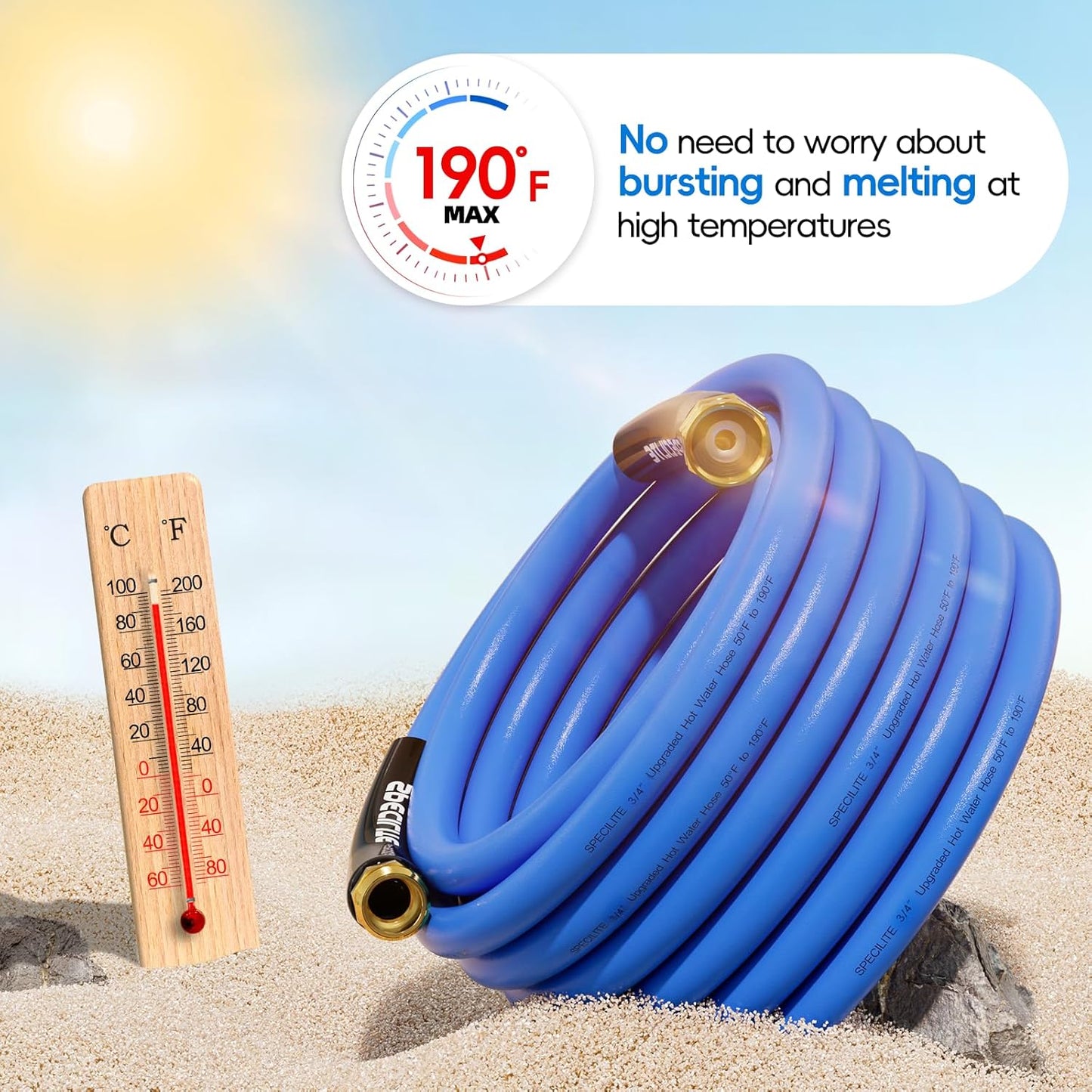 Hot/Cold Garden Water Hose 150 ftx 3/4 in, -50℉ To 190℉, Heavy Duty, Flexible, Burst 605 Psi, Lightweigh, Upgraded Rubber Pipe with 3/4" Brass Fittings For Backyard, Outdoor, Farm, Blue