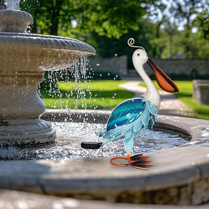 HONGLAND Solar Metal Pelican Statues Garden Sculpture & Statues, 19 Inch Glass Outdoor Pelican Yard Art Coastal Ocean Bird Decor Lawn Ornament for Backyard Porch Patio Decor(Blue)