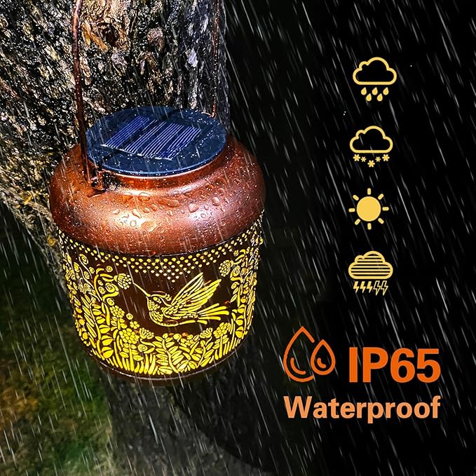 Hummingbird Solar Lanterns Outdoor Waterproof Hanging Solar Lights Hummingbird Gifts for Women Men Metal Bird Decorative LED Lanterns for Yard, Patio, Lawn, Tabletop, Pathway, Landscape, Garden Decor