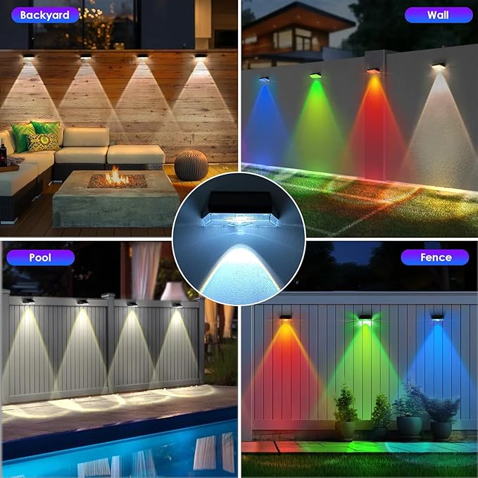 HENRE Solar Fence Lights Outdoor - 9 Color Modes & Cyclical Gradient, IP44 Waterproof Solar Outdoor Light, Auto On/Off, Fence Lights Solar Powered for Garden, Pathway, Yard Decor (12-Pack)