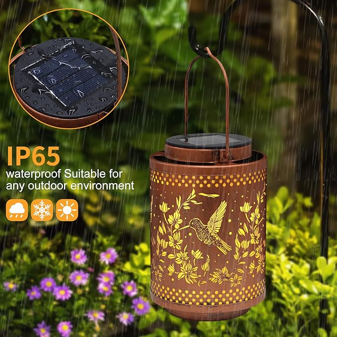 Hummingbird Solar Lanterns Garden Decor Birthday Mothers Day Gifts for Mom Women Metal Hanging Solar Lights Waterproof Outdoor Decoration for Outside LED Lanterns for Yard Lawn Patio Deals