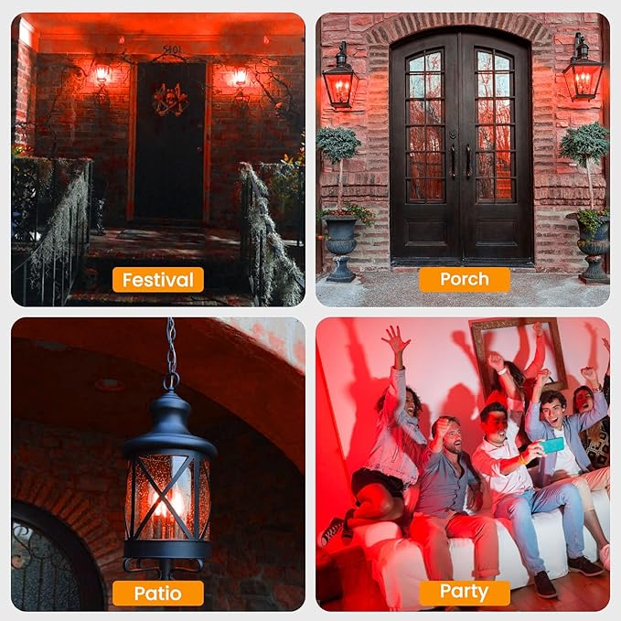 Hompavo Upgraded LED Flame Light Bulbs, 3 Modes Flickering Light Bulbs, E26 Chandelier Base Candle Fire Light Bulb for Halloween Christmas Party Porch Indoor & Outdoor Home Decoration - 6 Pack Red