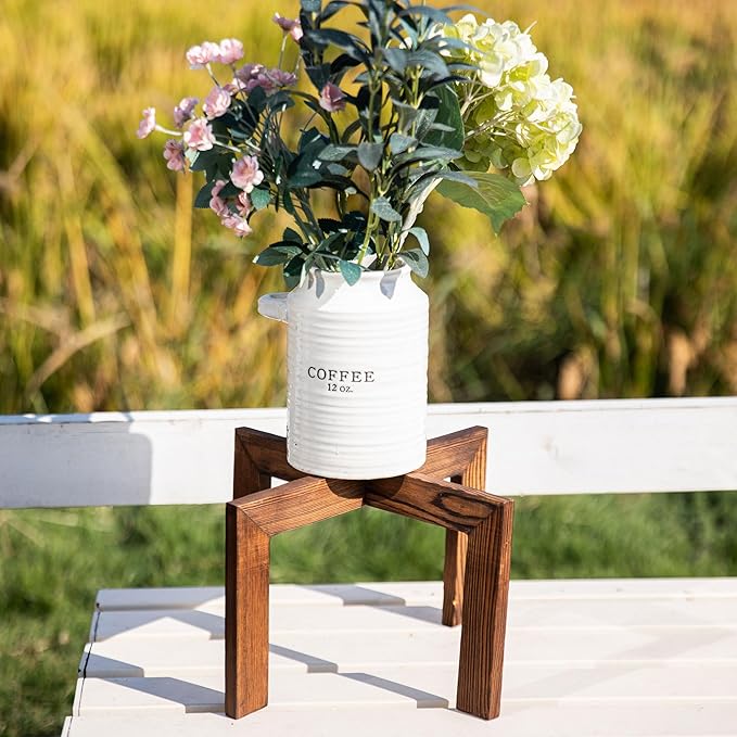 HPC DECOR 2 Pack Wood Plant Stand-Mid Century Modern Planter Stands-Wooden Flower Pot Stands Riser,Low Short Plant Stands Indoor-Modern Minimalist Wooden Stool for Plant Pot Holder, Fit 5-15 Inch Pot.