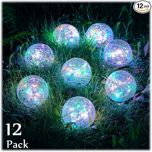Honoson Decorative Solar Globe Lights Outdoor Waterproof LED Cracked Glass Ball Lights for Pathway, Walkway, Garden, Yard, Lawn Decoration(12 Pcs,3.9 Inch)
