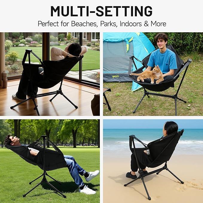 Himalaya Hammock Camping Chair, Swinging Portable Folding Camp Chairs for Adults Heavy Duty Foldable Oversized Rocker with Aluminum Alloy Frame for Outdoor Lawn,Backyard,Beach and Patio Sport