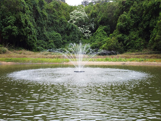HQUA FS01 120V, 1/2HP, Large Pond Floating Fountain with FSL01 LED RGB Color-Changing Light Sets, 100’ cord, 13000 GPH, Two spray patterns 32'x12' and 18'x6'