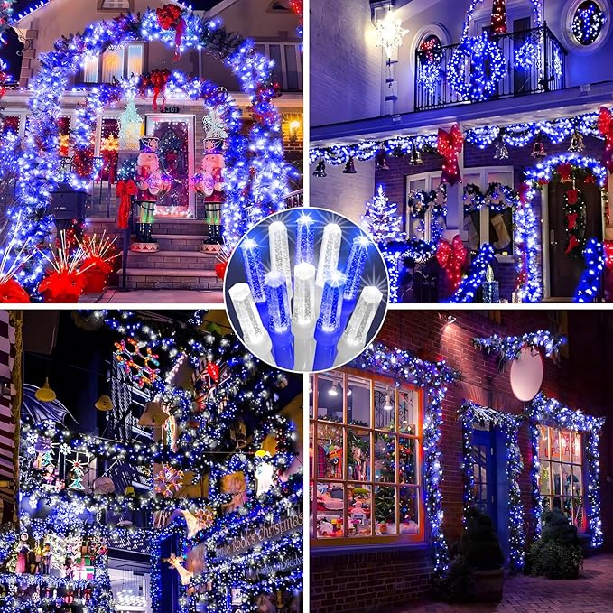 Heceltt 1600 LED 630 FT String Lights Outdoor, 8 Modes Christmas Lights, IP44 Waterproof Led String Lights with Timer and Memory for Christmas Home Party Tree Decorations (Blue and White)