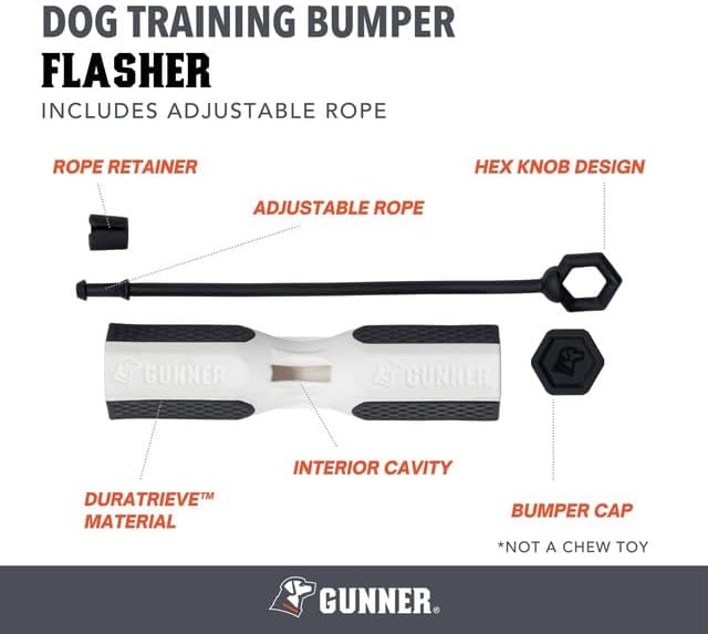 GUNNER Dog Training Bumper - Retriever Training Dummy, Retrieving Dummies for Pets, Bumpers for Water Retrieving with Adjustable Rope, (Flasher)