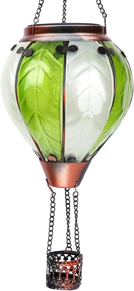 Hot Air Balloon Solar Lantern with Flickering Flame Hanging Solar Lanterns Outdoor Lights Waterproof Lanterns Decorative Garden Patio Yard Party Decor Gray&Light Green