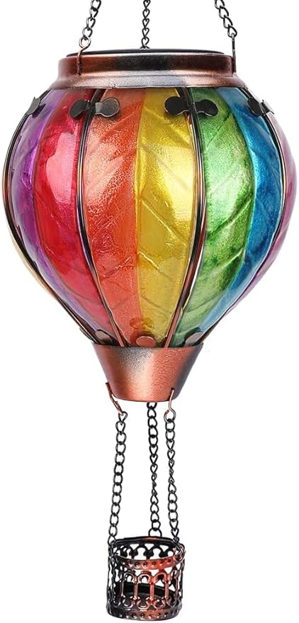Hot Air Balloon Solar Lantern with Flickering Flame Outdoor Waterproof Decorative Hanging Light for Garden Patio Yard and Party Decor
