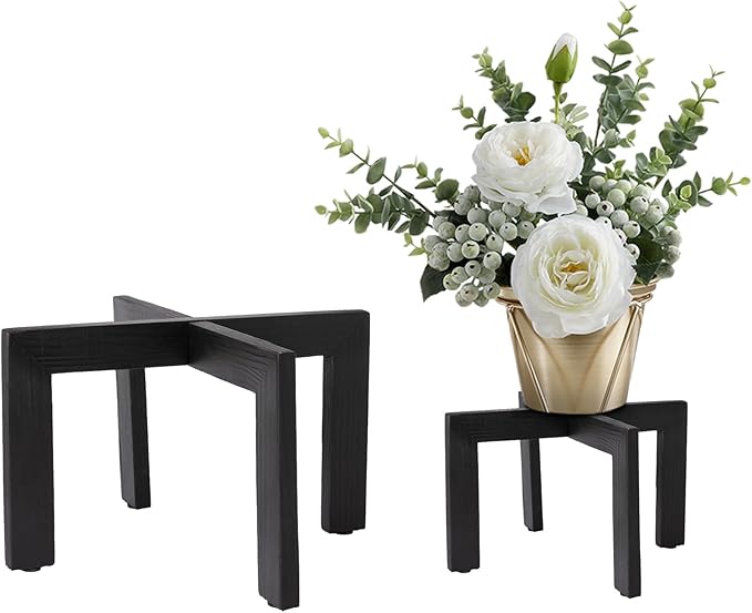 HPC DECOR 2 Pack Wood Plant Stand-Mid Century Modern Planter Stands-Wooden Flower Pot Stands Riser,Low Short Plant Stands Indoor-Modern Minimalist Wooden Stool for Plant Pot Holder, Fit 5-15 Inch Pot.