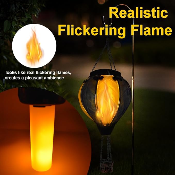 Hot Air Balloon Solar Lantern with Flickering Flame Hanging Solar Lanterns Outdoor Lights Waterproof Lanterns Decorative Garden Patio Yard Party Decor Rose Red&Blue