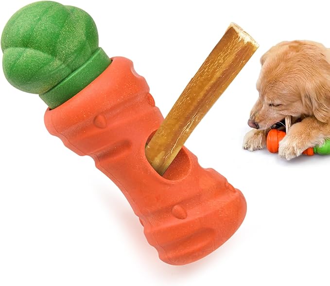 Cute Carrot Bully Stick Holder for Medium Large Breeds, Heavy Duty Dog Chew Holder for Aggressive Chewers, Safety Device to Prevent Choking