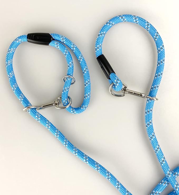 Long Rope Dog Leash for Dog Training 12FT 20FT 30FT 50FT, Reflective Threads Dog Cat Leashes Tie-Out Check Cord Recall Training Agility Lead for Large Medium Small Dogs (Blue, 10mm*30ft)