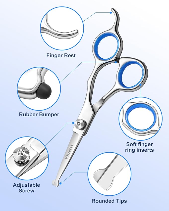 6-in-1 Dog Grooming Scissors - Professional Stainless Steel Hair Cutting Kit with Safety Rounded Tips, Ergonomic Soft-Grip Handles for Small & Large Dogs, Cats