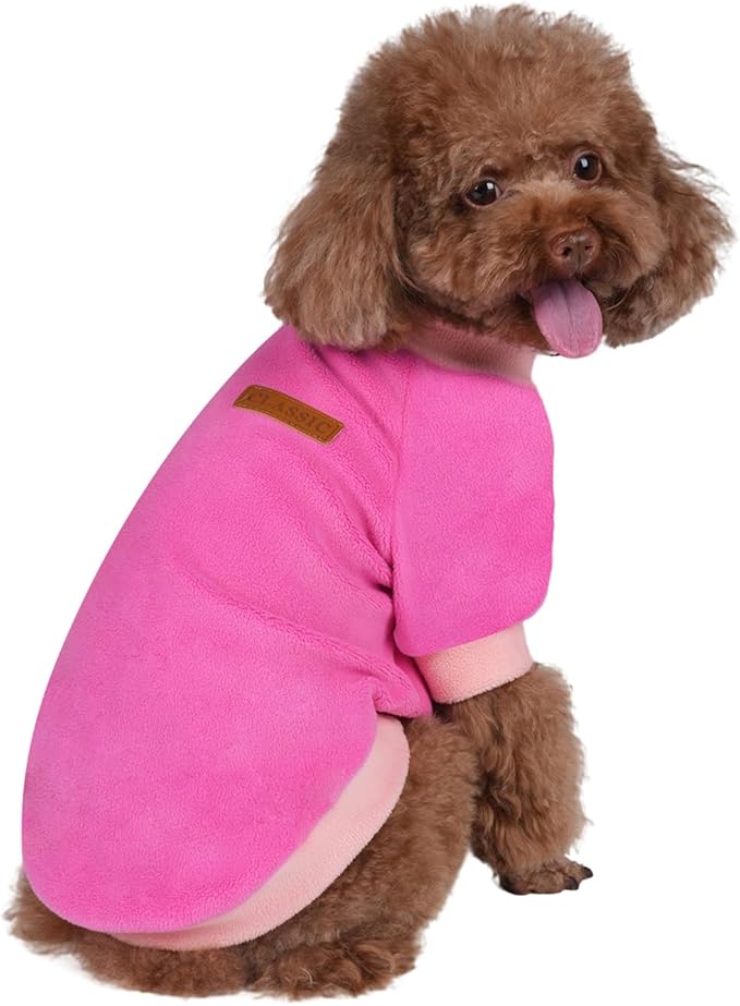 GreenJoy Classic Fleece Dog Sweater – Soft & Warm Stretchy Sweatshirt for Small Dogs & Cats, Cold-Weather Pullover for Everyday Wear (Dark Pink, Medium)