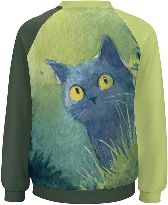 Abstract Cute Cat Shirts for Women Long Sleeve Lady Crewneck Pullover Sweatshirt Fall Winter Oversized Tops