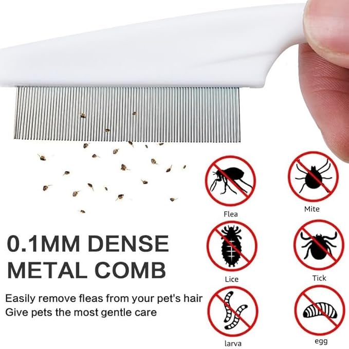 Pet Grooming Comb - 2-in-1 Multifunctional Stainless Steel Comb for Flea, Tear Stain Removal, and Dehairing Dogs and Cats' Face, Paws, and Body