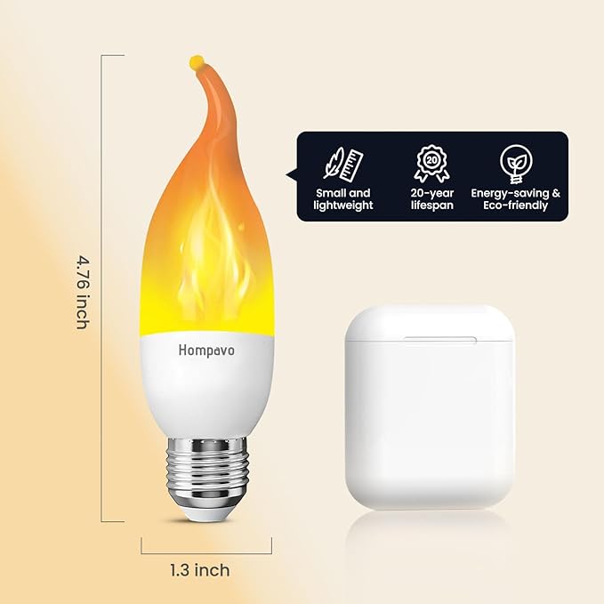 Hompavo Upgraded LED Flame Light Bulbs, 3 Modes Flickering Light Bulbs, E26 Chandelier Base Candle Fire Light Bulb for Halloween Christmas Party Porch Indoor & Outdoor Home Decoration - 2 Pack