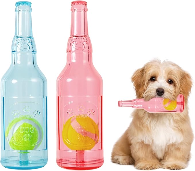 Dog Toy, Dog Squeak Toy, Floating Dog Toy, Interactive Fetch Toy for Play and Training, Bottle Shape with Tennis Ball Inside (Set of Two Small)