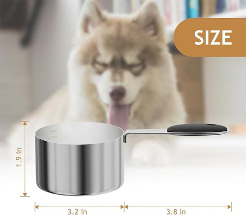 2PCS 1CUP(237ml) Dog Cat Food Scoop, Stainless Steel Measuring Cup, Metal Pet Scooper with Inner Precision Scale Measurement