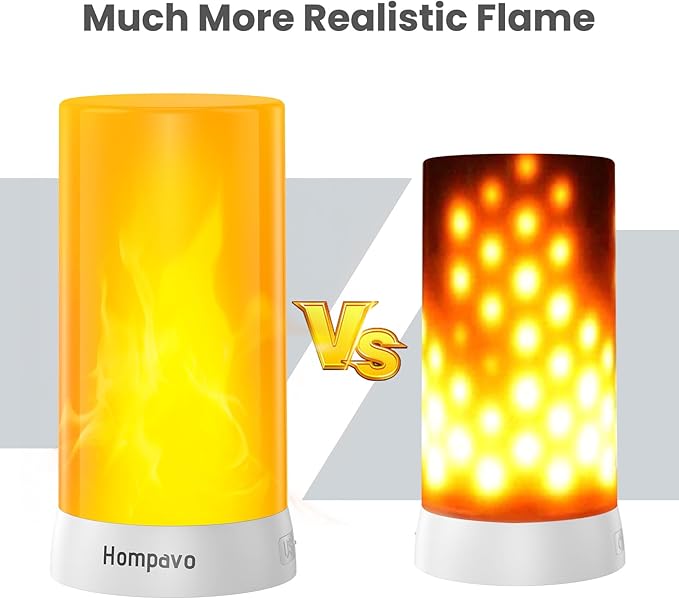 Hompavo 【Upgraded】 LED Flame Lights, 4-Mode Rechargeable Battery Operated Flameless Candles, Waterproof Pillar Flickering Lanterns for Living Room Bathroom Patio Wedding Party Halloween Home Decor